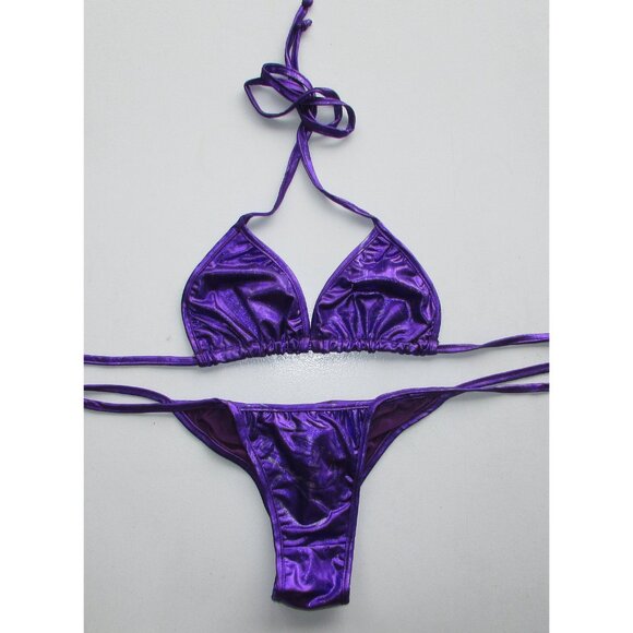 Purple Metallic String Scrunch Butt Cheeky Bikini - NEW - Picture 1 of 6